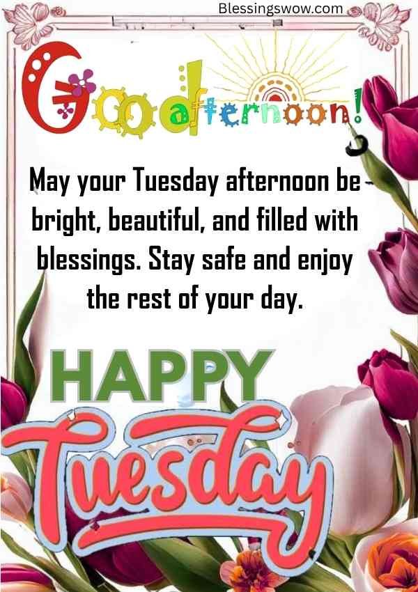 Happy Tuesday afternoon wish image with flowers