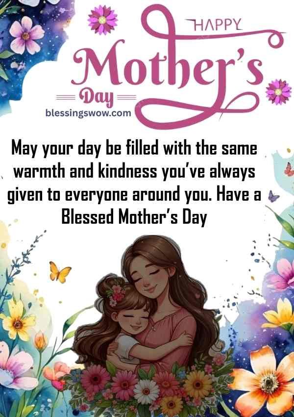 Happy Mother’s Day blessings image with mother and daughter illustration