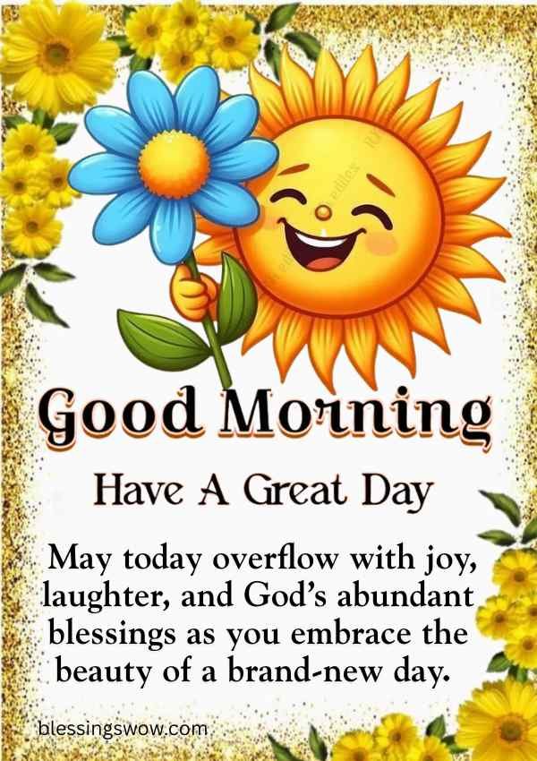Good Morning Saturday with a Smiling sun holding sun flower
