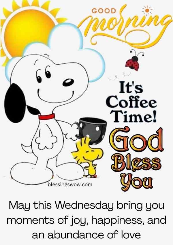 Positive good morning Wednesday coffee image with joy, happiness, and love