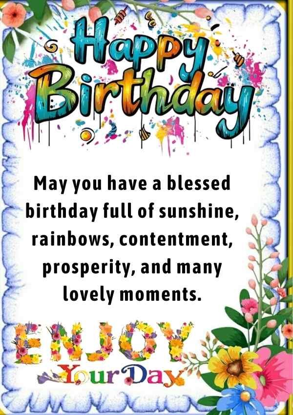 Happy and Blessed Birthday image with flowers frame
